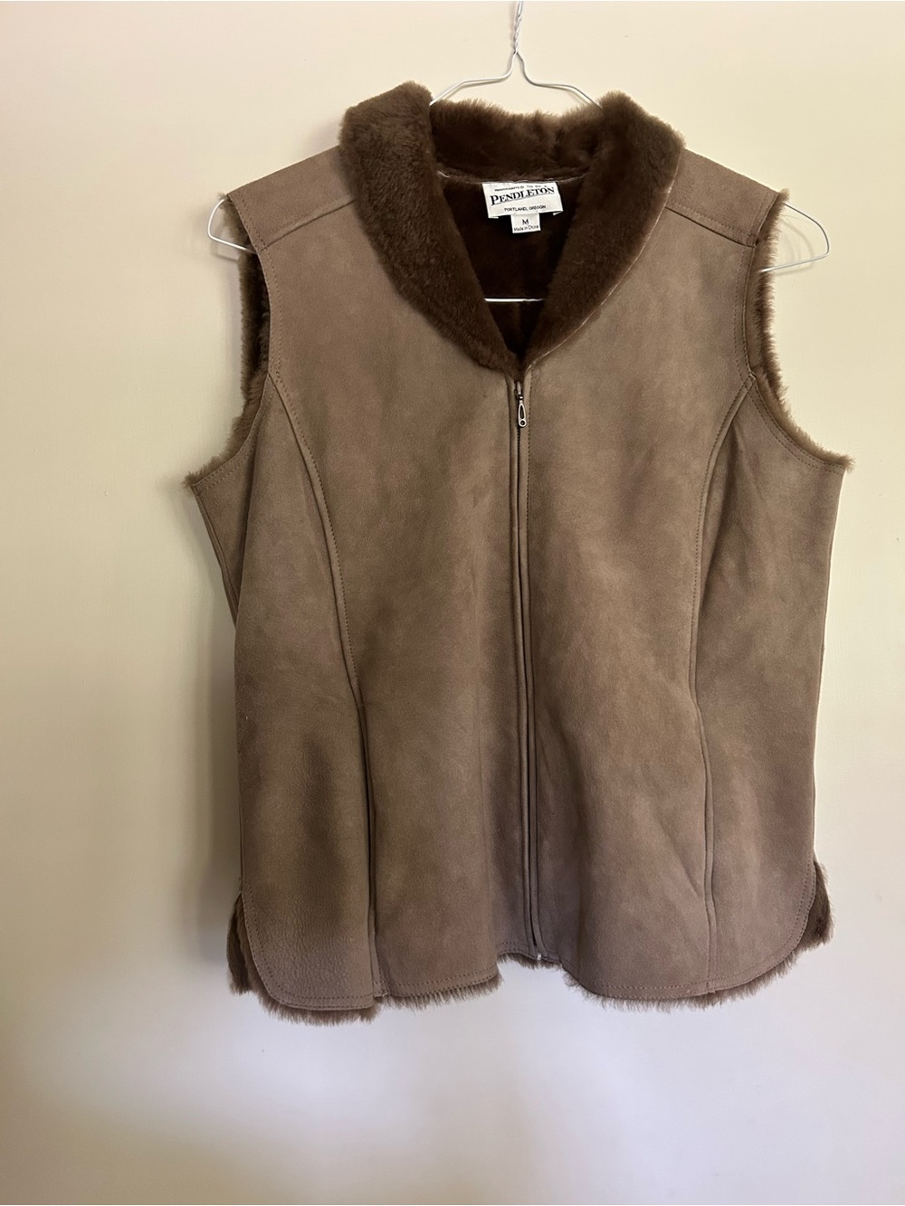 Vintage Pendleton Brown Suede Shearling Vest - Women's